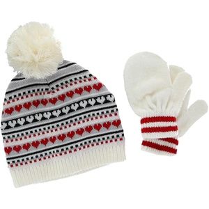 Toddler Girl's Jacquard Knit Beanie and Mitten Set